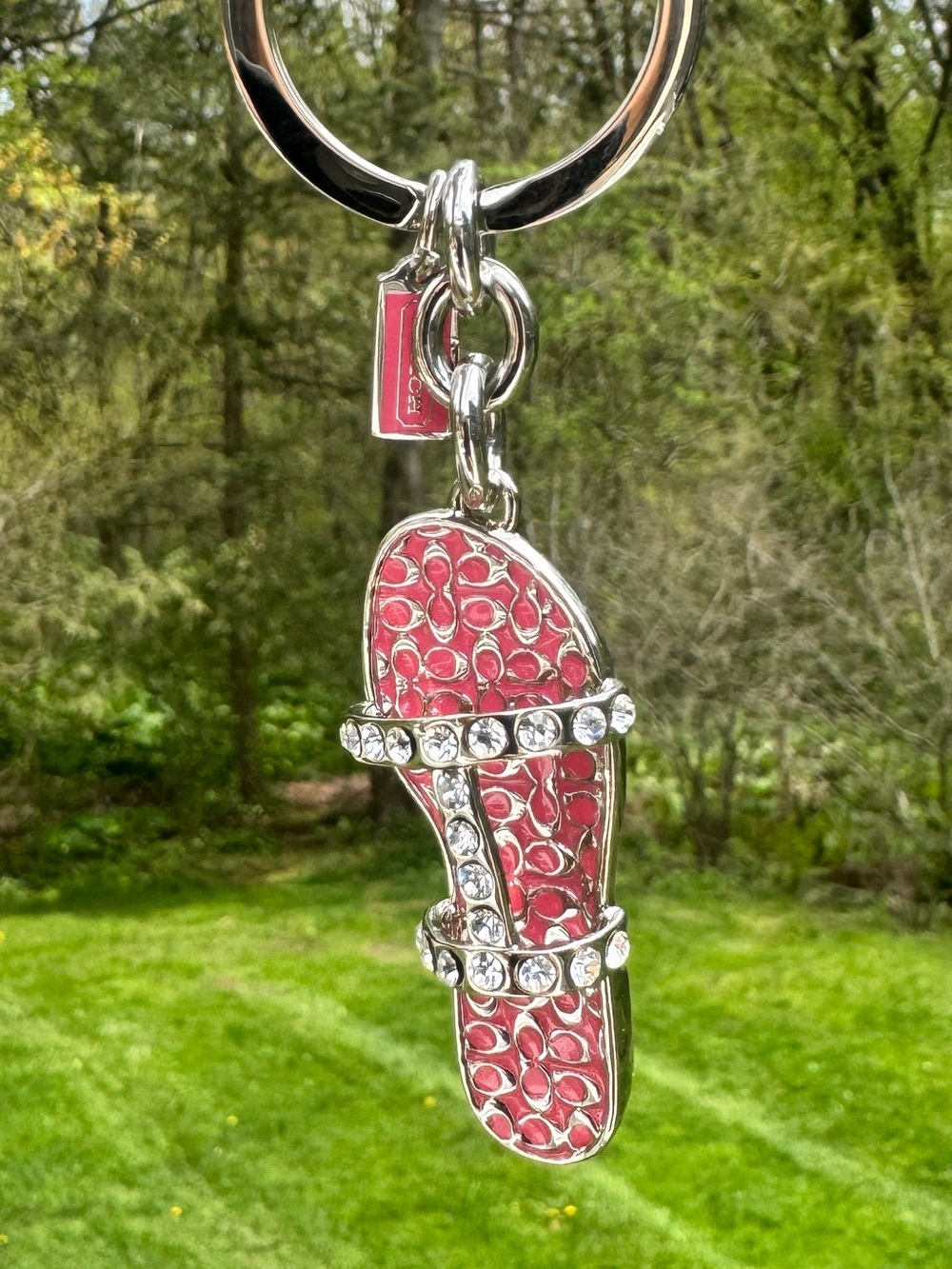 Coach Pink Signature Sandal Keychain Charm Rhinestone Flip Flop Key Fob Y2K NWOT - Picture 9 of 10
